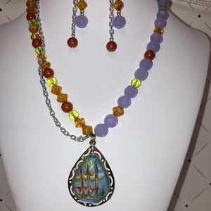 Beaded necklace and earrings set